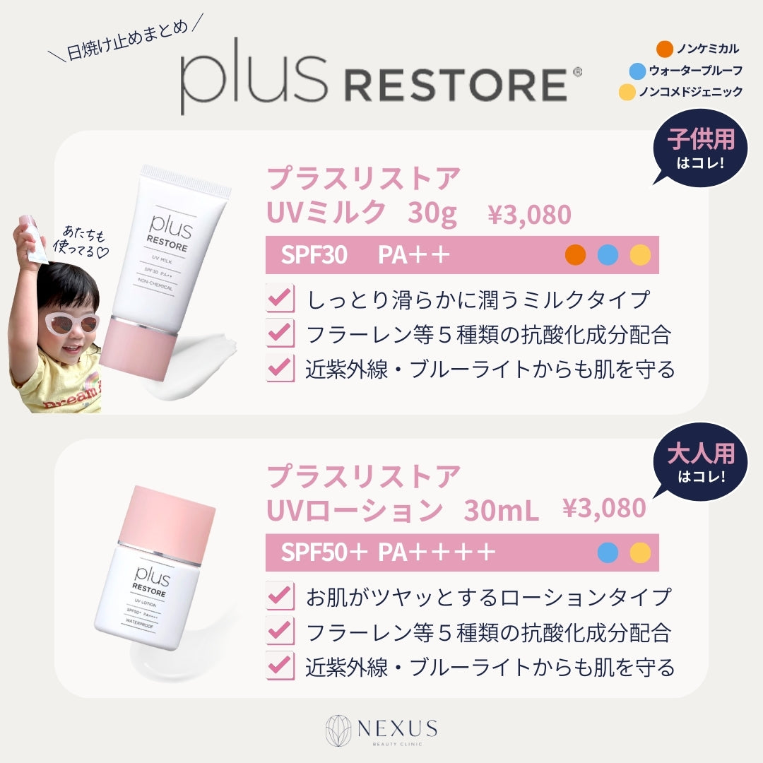 plusRESTORE® プラスリストア UVミルク(SPF30/PA＋＋) | NEXUS ONLINE｜ドクターズコスメ専門通販サイト  ネクサスオンライン